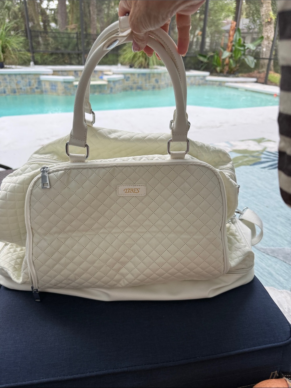 Tibes Quilted Cream Baby Diaper Bag with Dual Handles